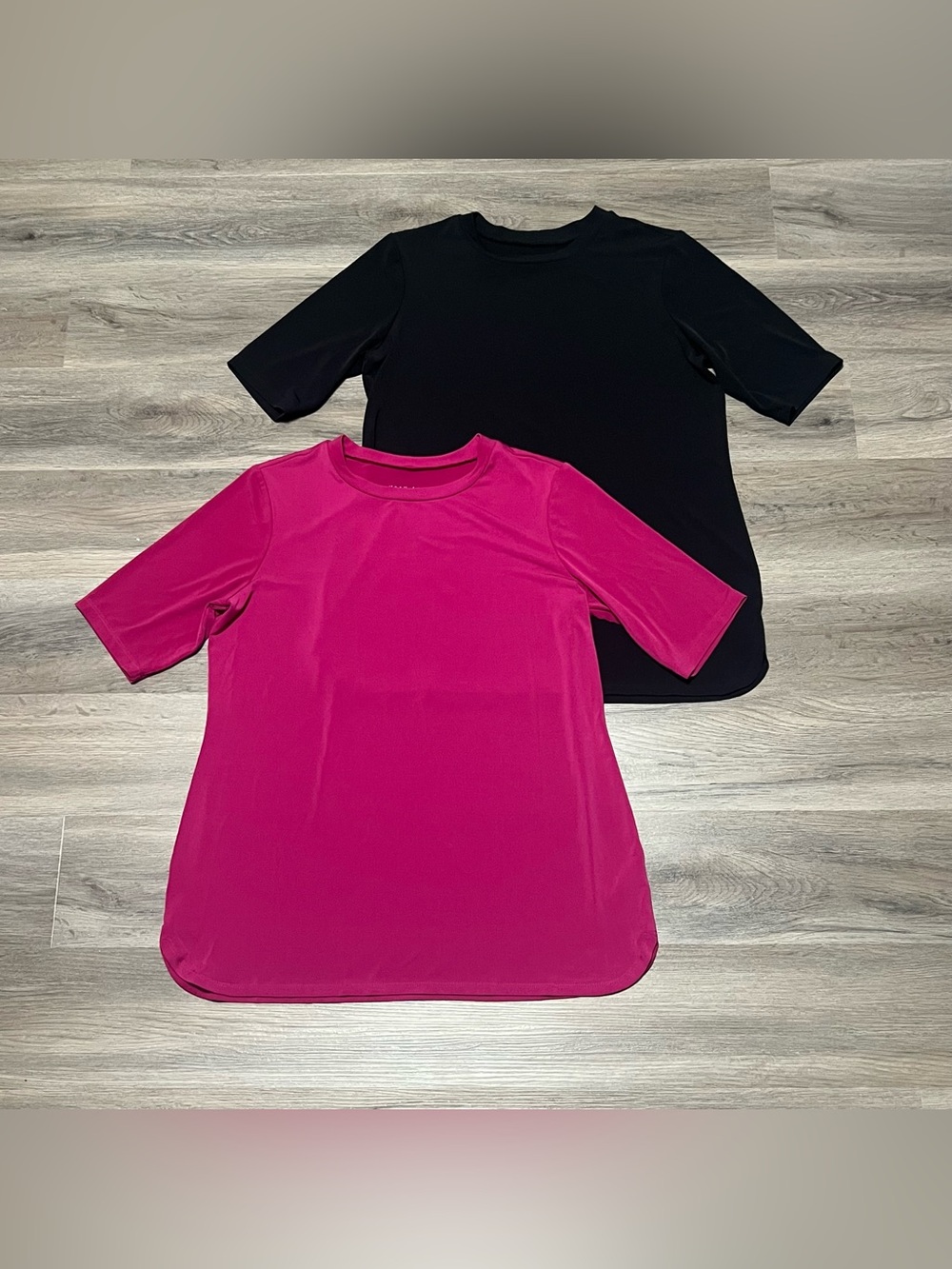 2 Susan Graver Modern Essentials Women's Small Liquid Knit Top Pink Black Bundle
